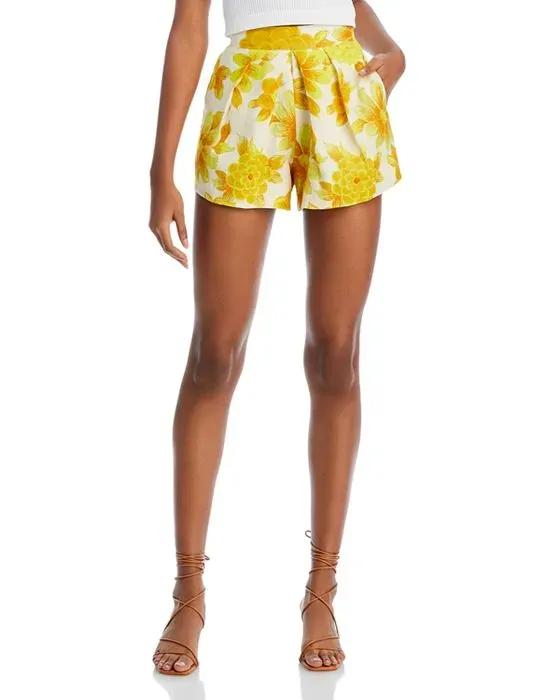 Sonny Linen Floral Print Pleated Shorts