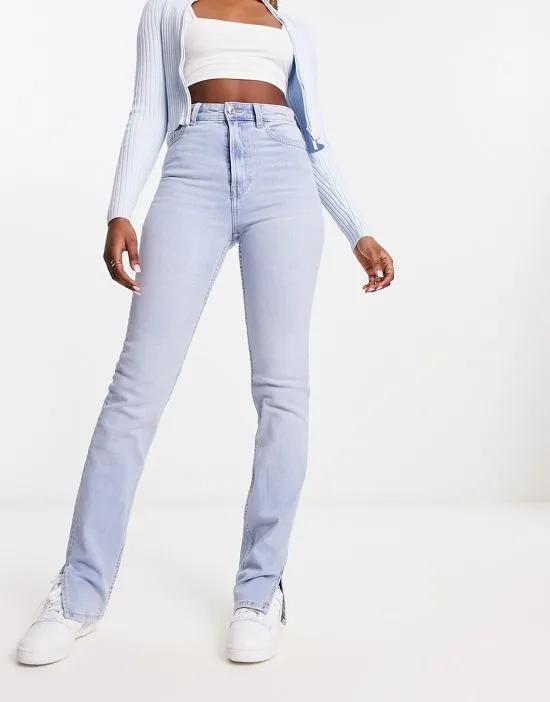 split hem jeans in light blue