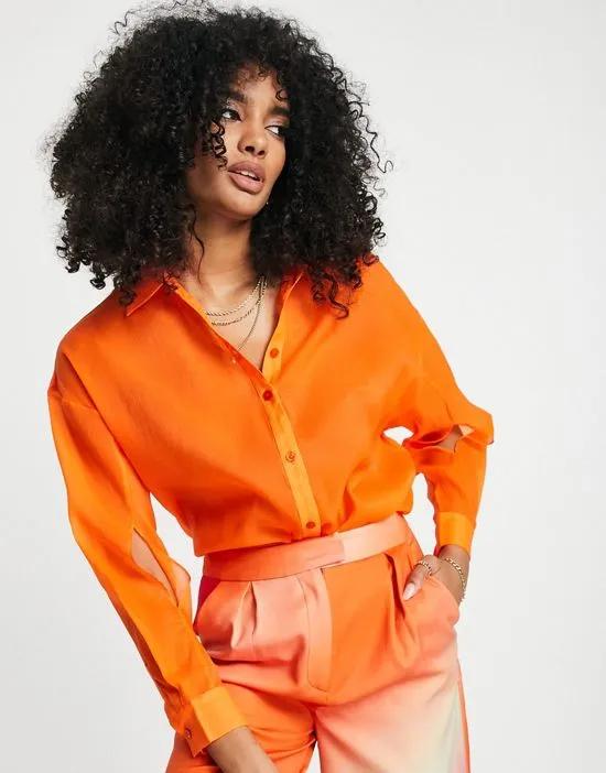 split sleeve shirt in orange organza