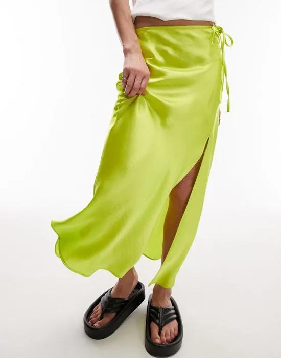 split tie bias midi skirt in yellow