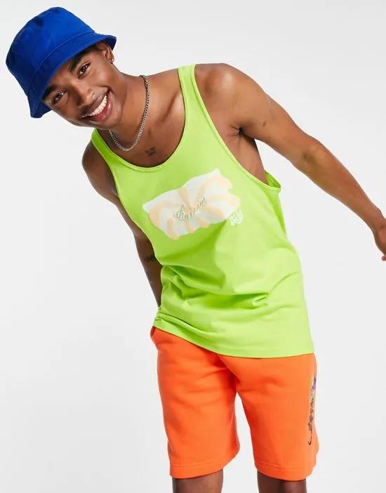 Spring Break graphic logo tank top in lime