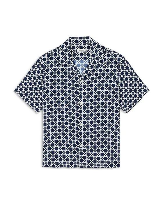 Square Cross Short Sleeve Button Up Shirt