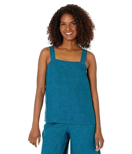 Square Neck Cami in Washed Organic Linen Delave