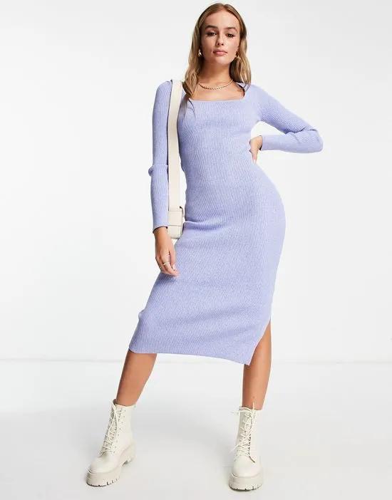 square neck knit dress in blue
