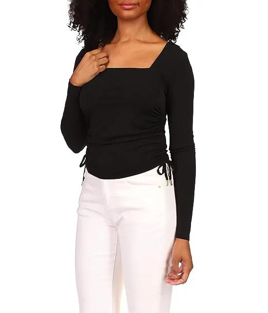 Square Neck Ruched Long Sleeve Top