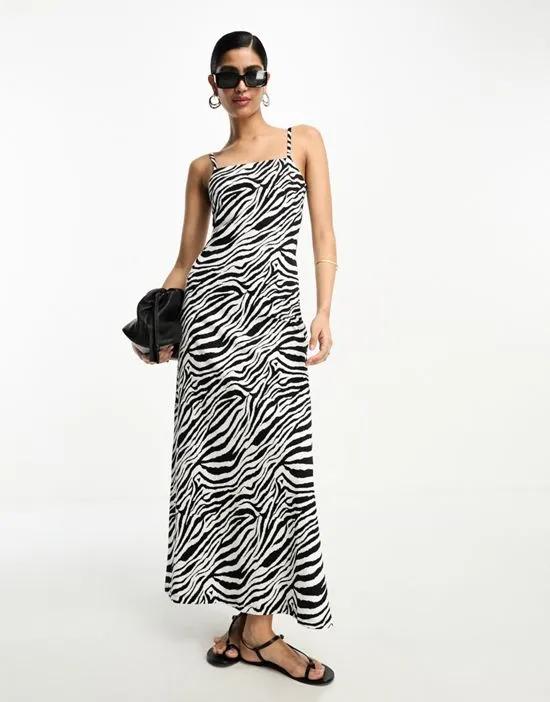 square neck strappy maxi dress in zebra print