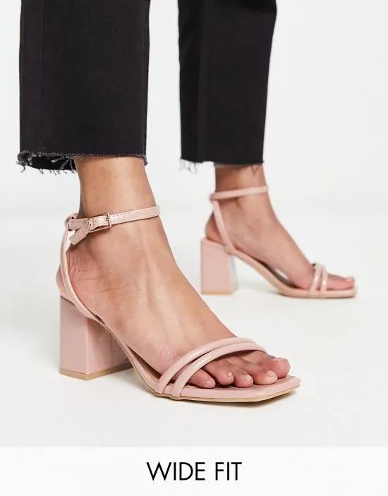 square toe block heel barely there sandals in beige