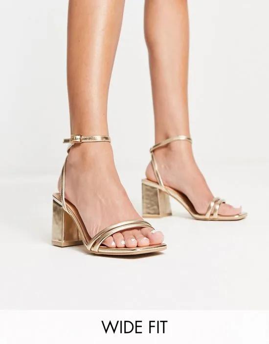 square toe block heel barely there sandals in gold
