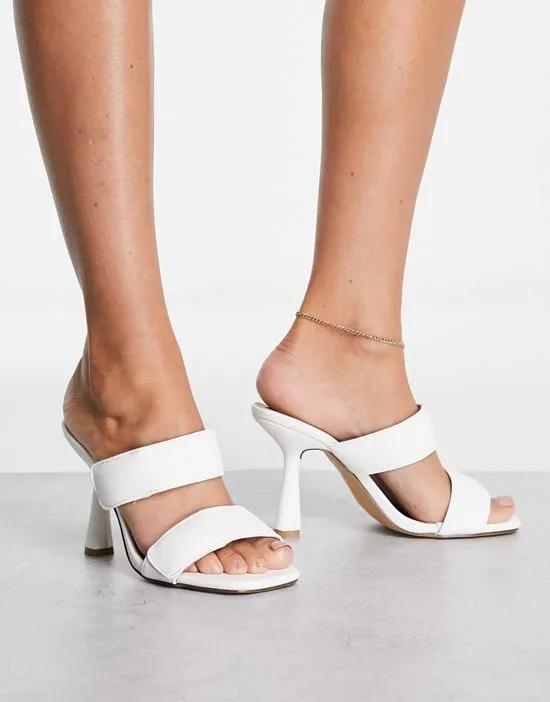 square toe heeled mule sandals in white