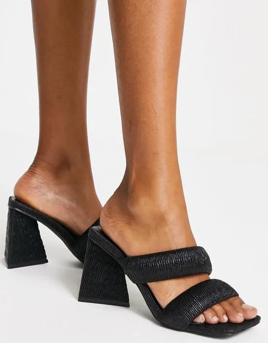 square toe mules with round heel in black