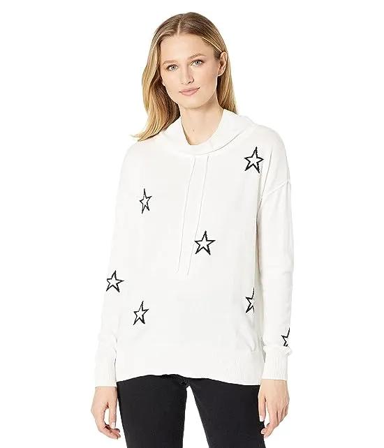 Star Struck Relaxed Drawstring Neck Intarsia Sweater