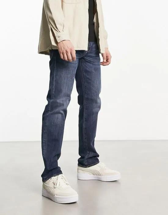 straight jeans in mid wash blue