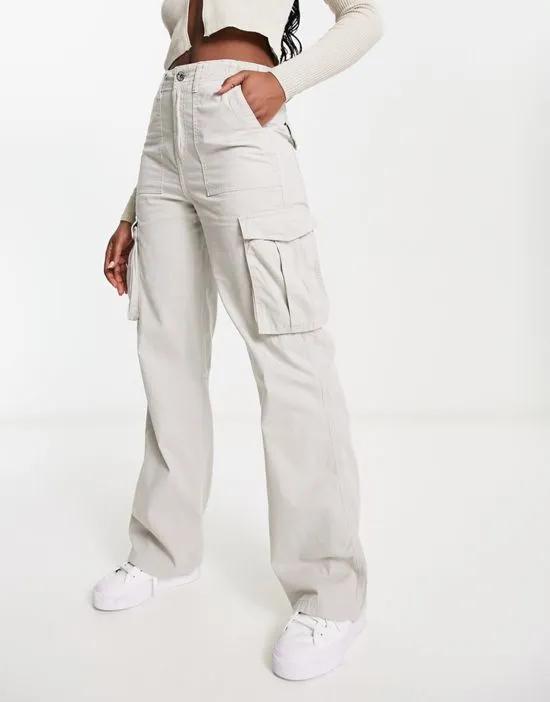 straight leg cargo pants in stone
