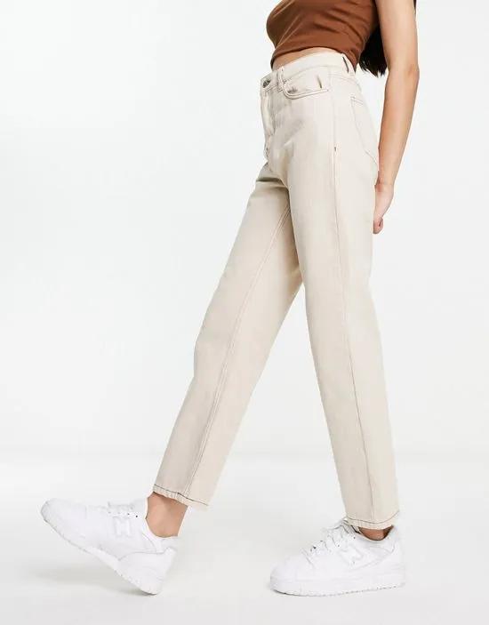 straight leg jean in neutral with contrast stitching