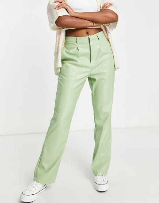 straight leg PU pants in sage green