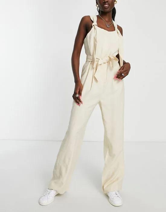 strap detail jumpsuit in cream