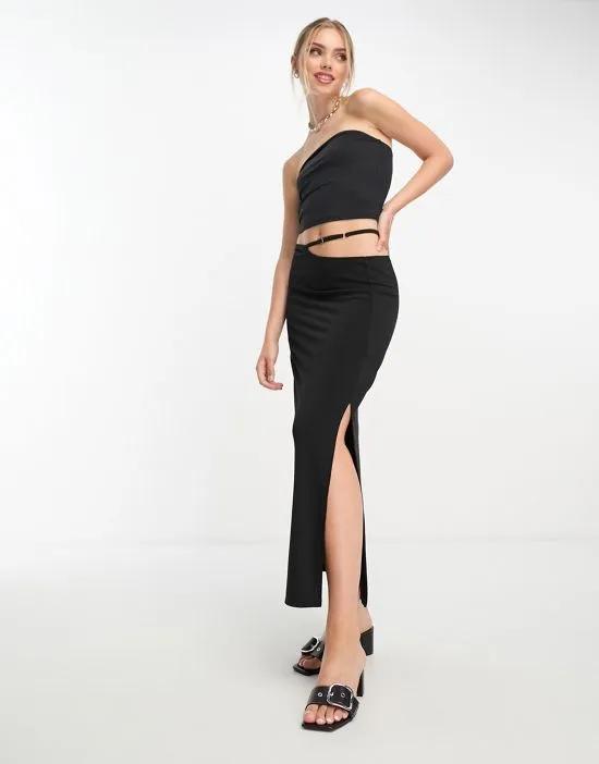 strap detail slinky maxi skirt in black - part of a set