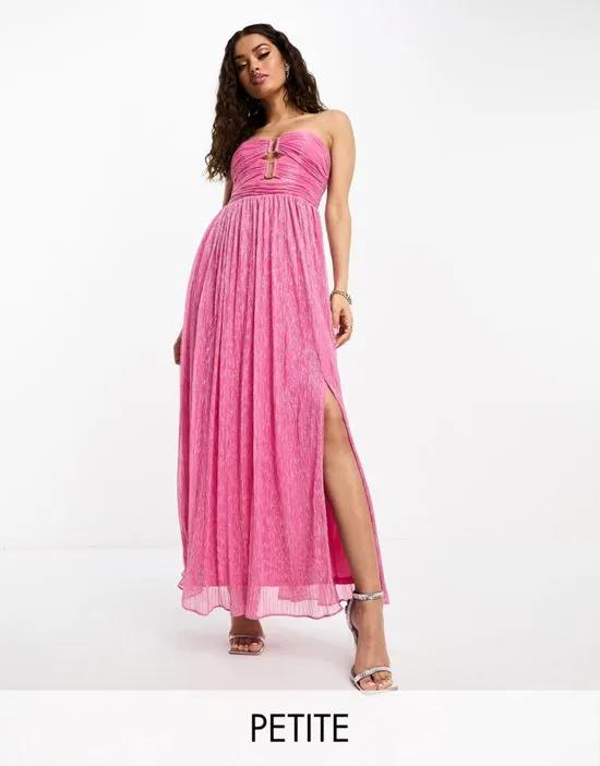 strapless bust detail plisse maxi dress in pink