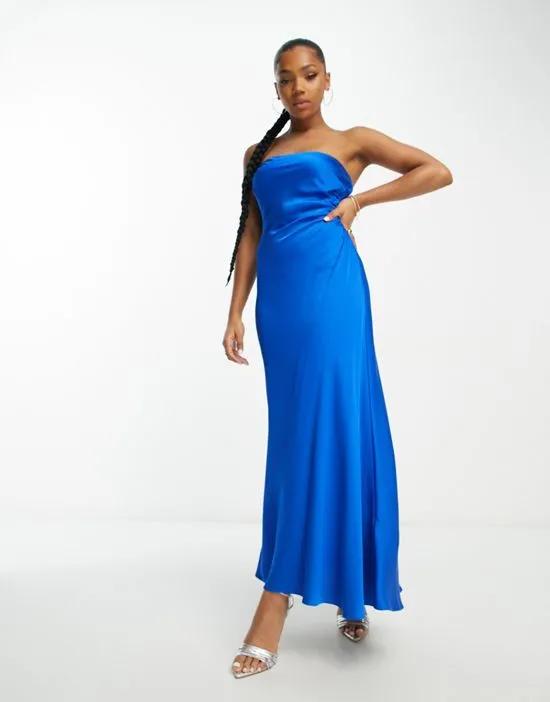 strapless column maxi dress in electric blue