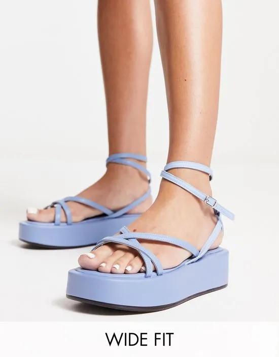 strappy ankle strap flatform sandals in blue