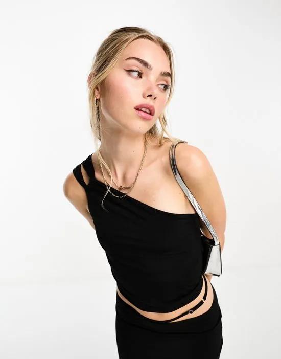 strappy asymmetric top in black - part of a set
