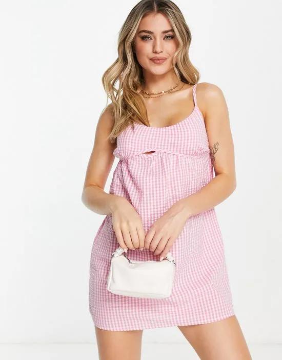 strappy back mini dress in pink gingham