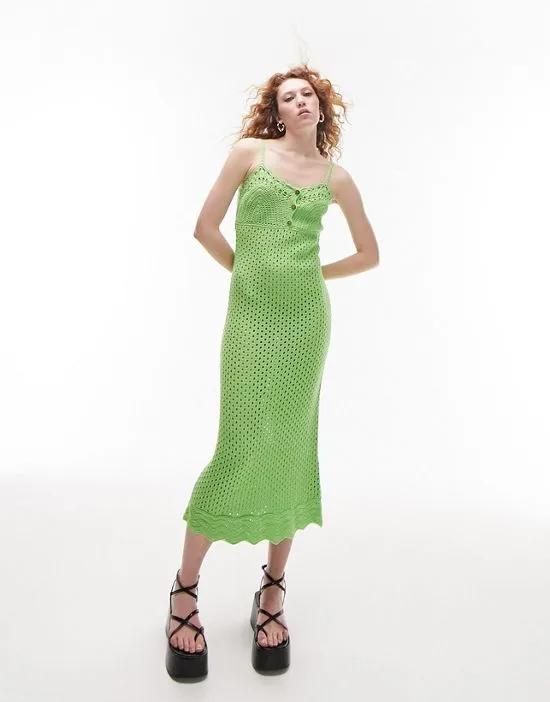 strappy crochet dress in green