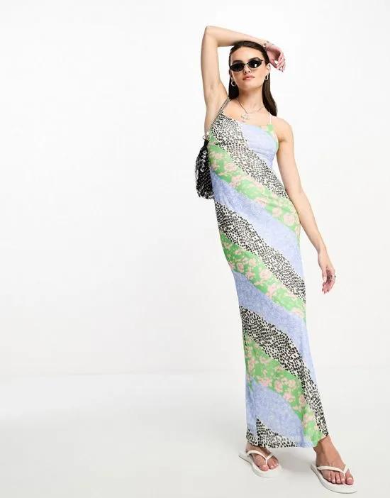 strappy maxi dress in sliced print
