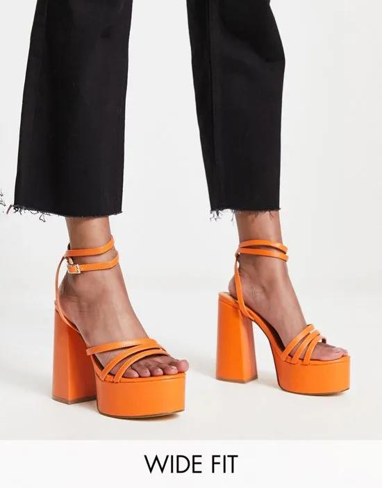 strappy platform sandals in orange
