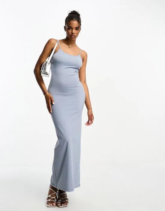 strappy soft shaping maxi dress in blue gray