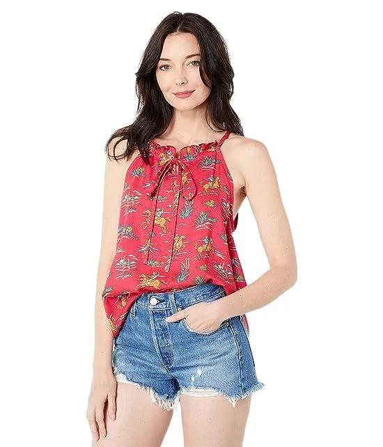 Strappy Tank w/ All Over Red Western Print