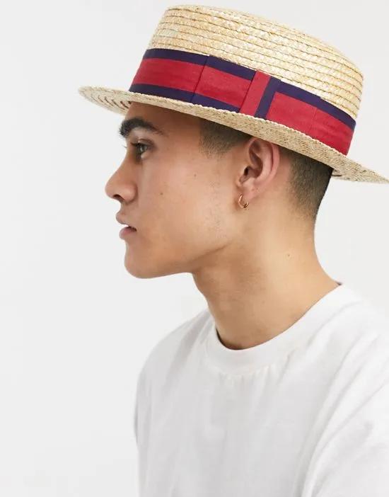 straw boater hat with band detail