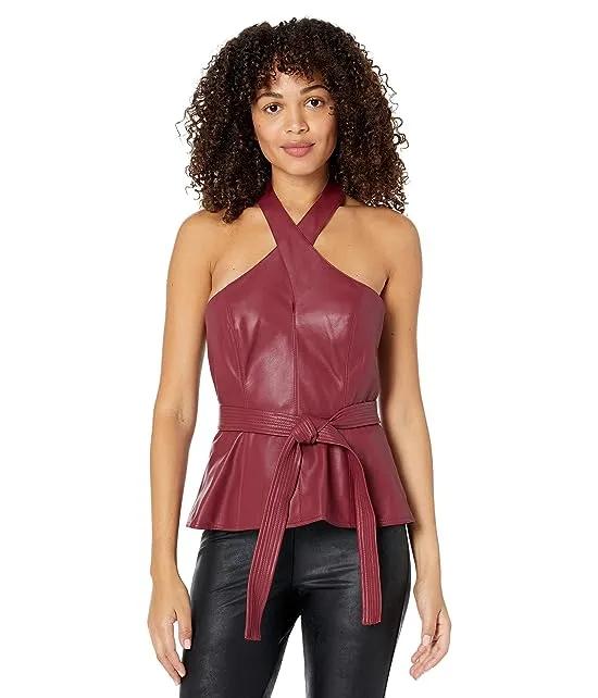 Stretch Faux Leather Halter
