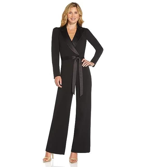 Adrianna Papell Stretch Knit Crepe Tuxedo Jumpsuit