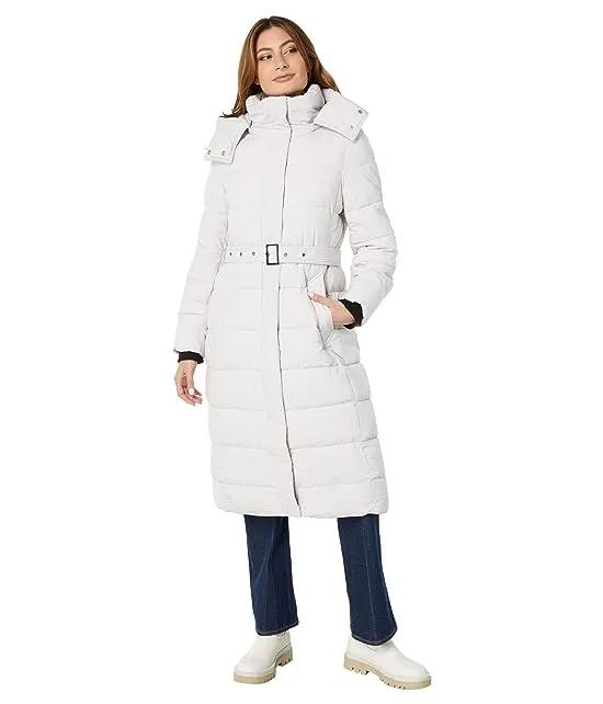 Stretch Poly Belted Long Puffer