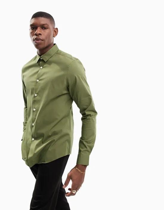 stretch slim fit shirt in khaki