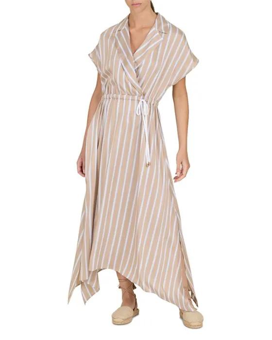 Stripe Drawstring Maxi Shirt Dress