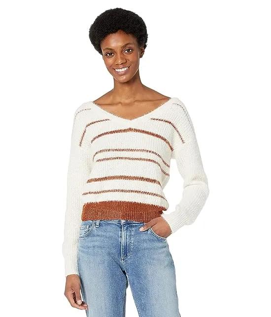Stripe Metallic V-Neck Sweater 46-2373