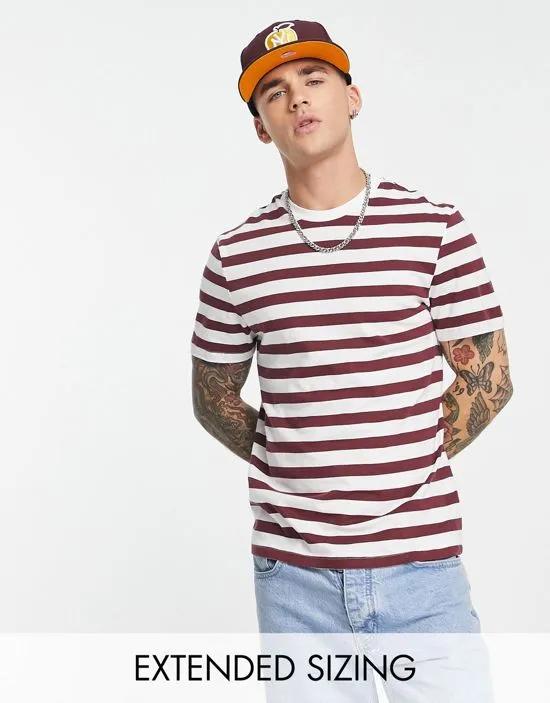 stripe t-shirt in burgundy and white