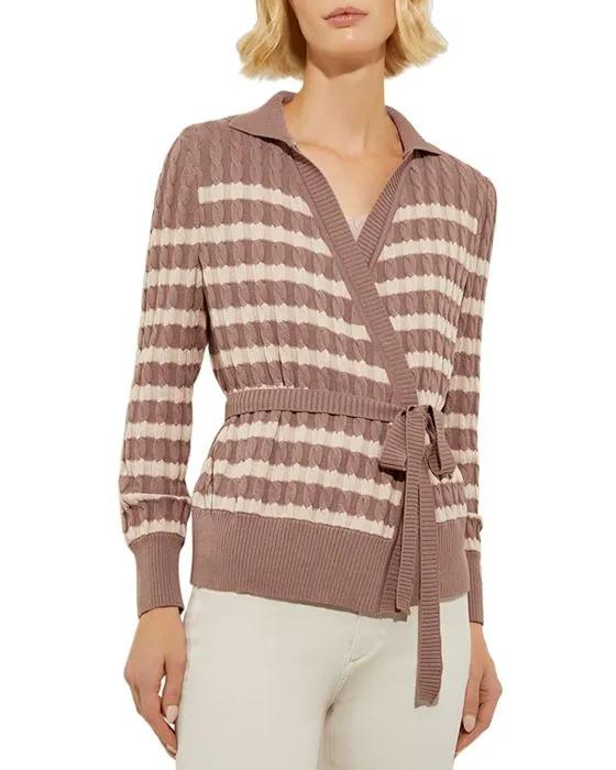 Striped Cable Knit Wrap Cardigan
