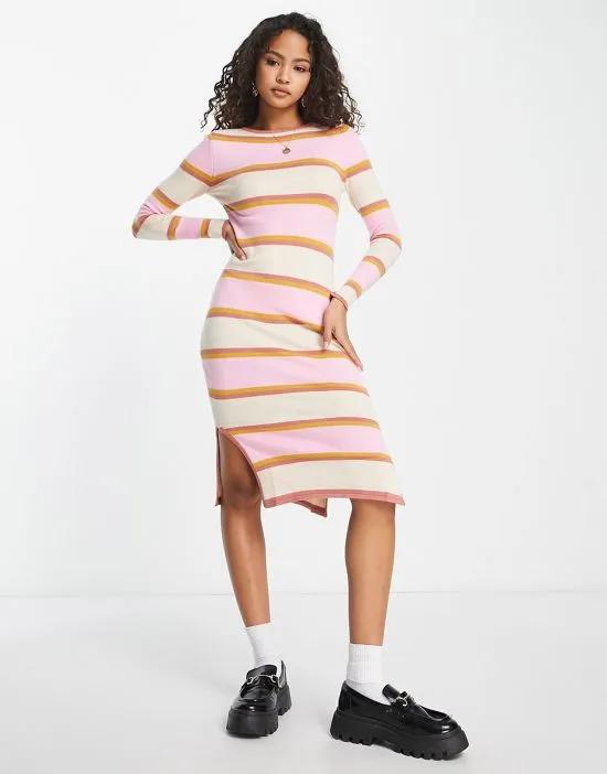 striped knit midaxi dress in multi