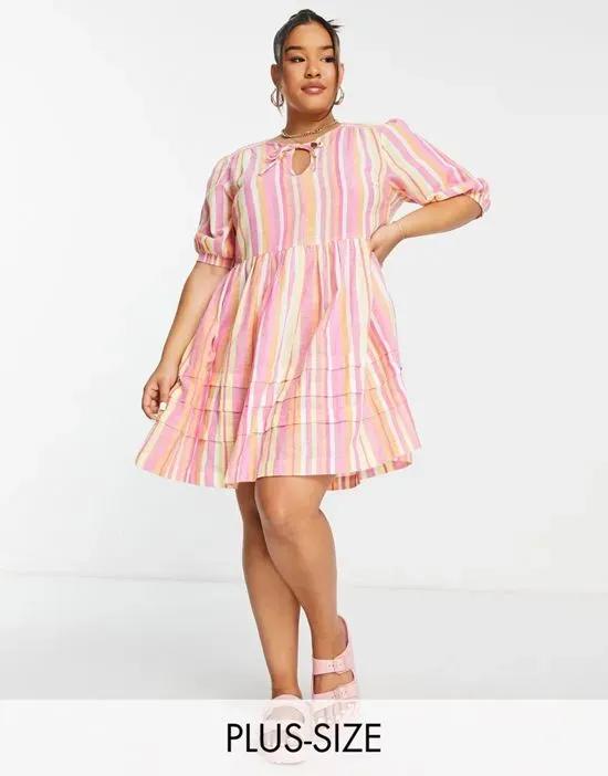 striped linen mini dress in pink