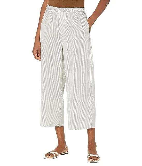 Striped Rayon Linen Pull-On Cropped Pants