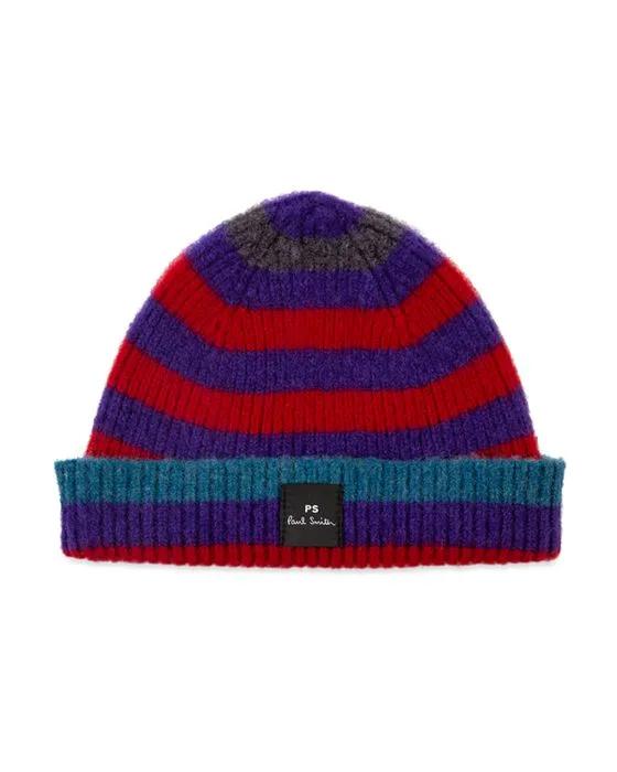 Striped Ribbed Wool Beanie