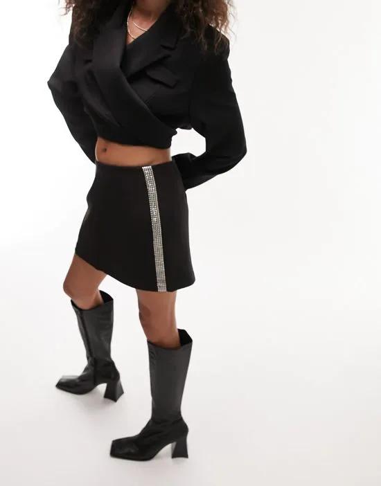 studded trim mini skirt in black