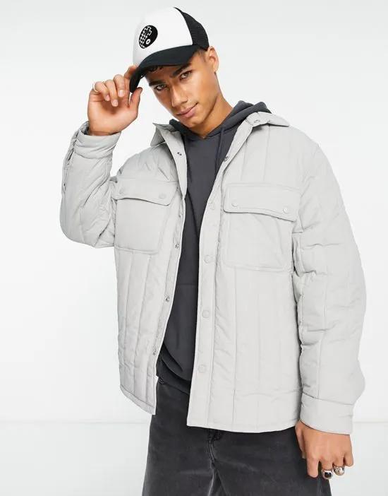 Studio quilted shirt jacket in stone