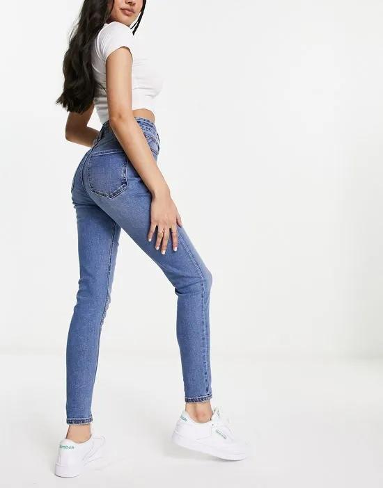 super high waist skinny jeans in medium blue