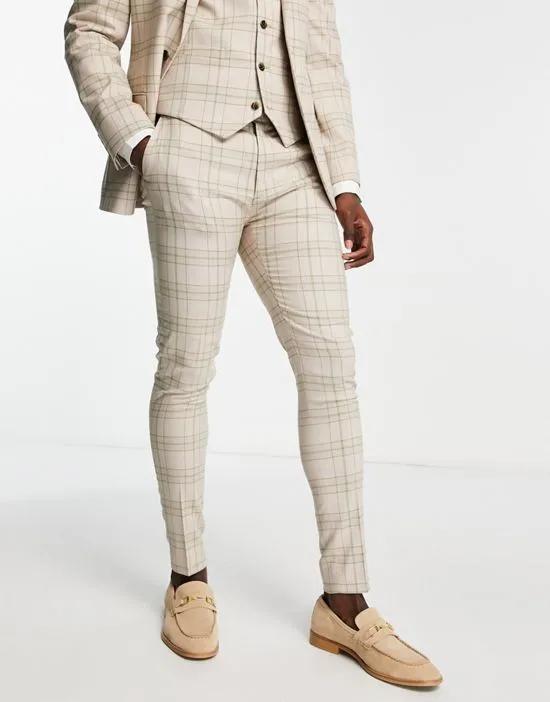 super skinny mix and match suit pants in beige tonal check
