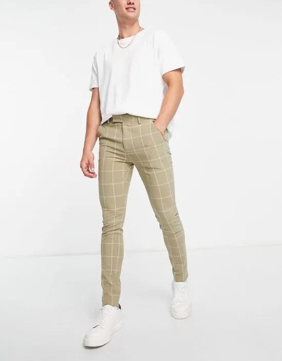super skinny smart pants with window plaid in stone