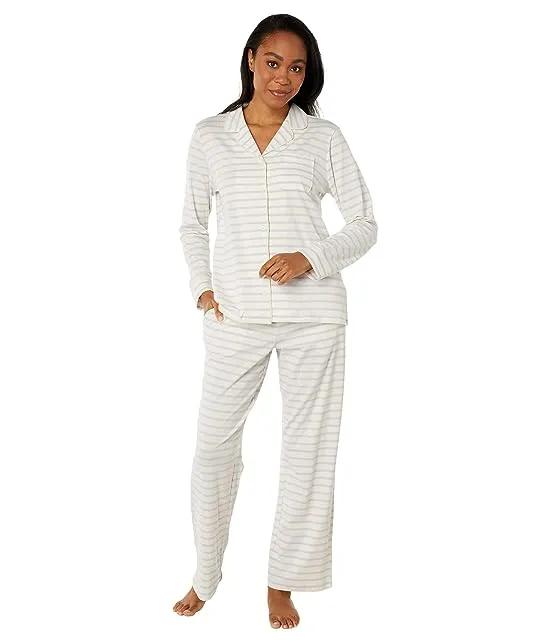 Super Soft Shrink-Free Button Front Pajama Set Stripe